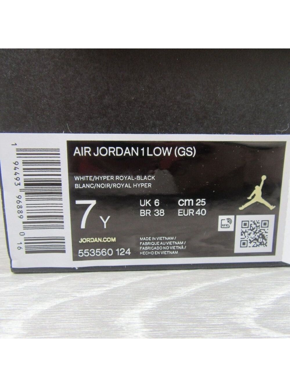 Air Jordan 1 Low GS Size 7Y White Hyper Royal Black Shoes NEW - Picture 14 of 14